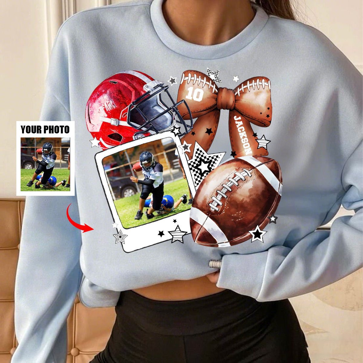 Custom Football Photo Personalized Sweatshirt Gift For Football Mom