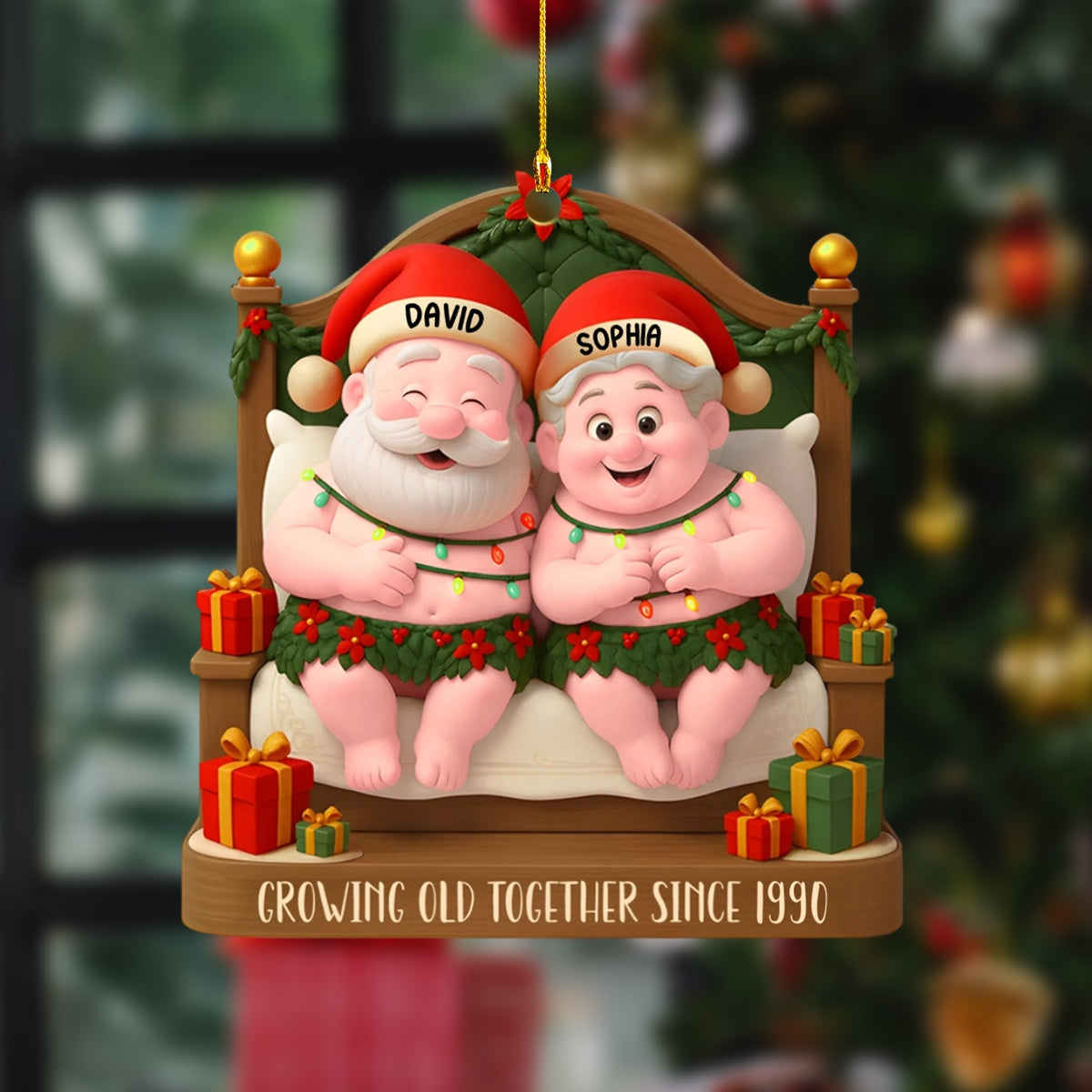 Growing Old Together With Santa Hats And Holly,Personalized Ornament,Gift For Couples