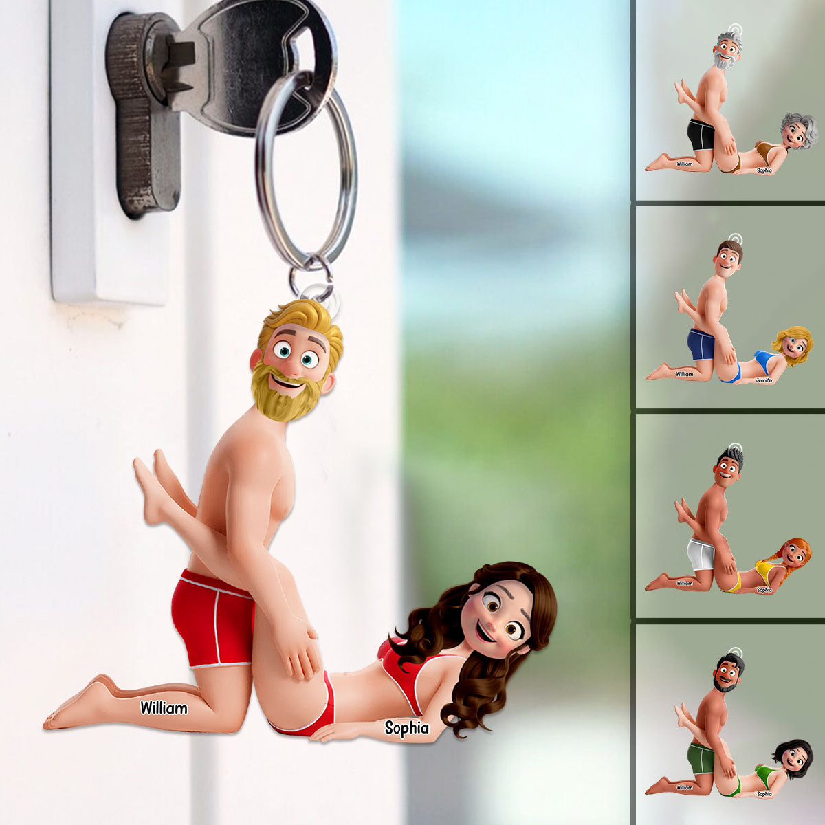 Playful Cute Couple Keychain - Personalized Gift For Couples