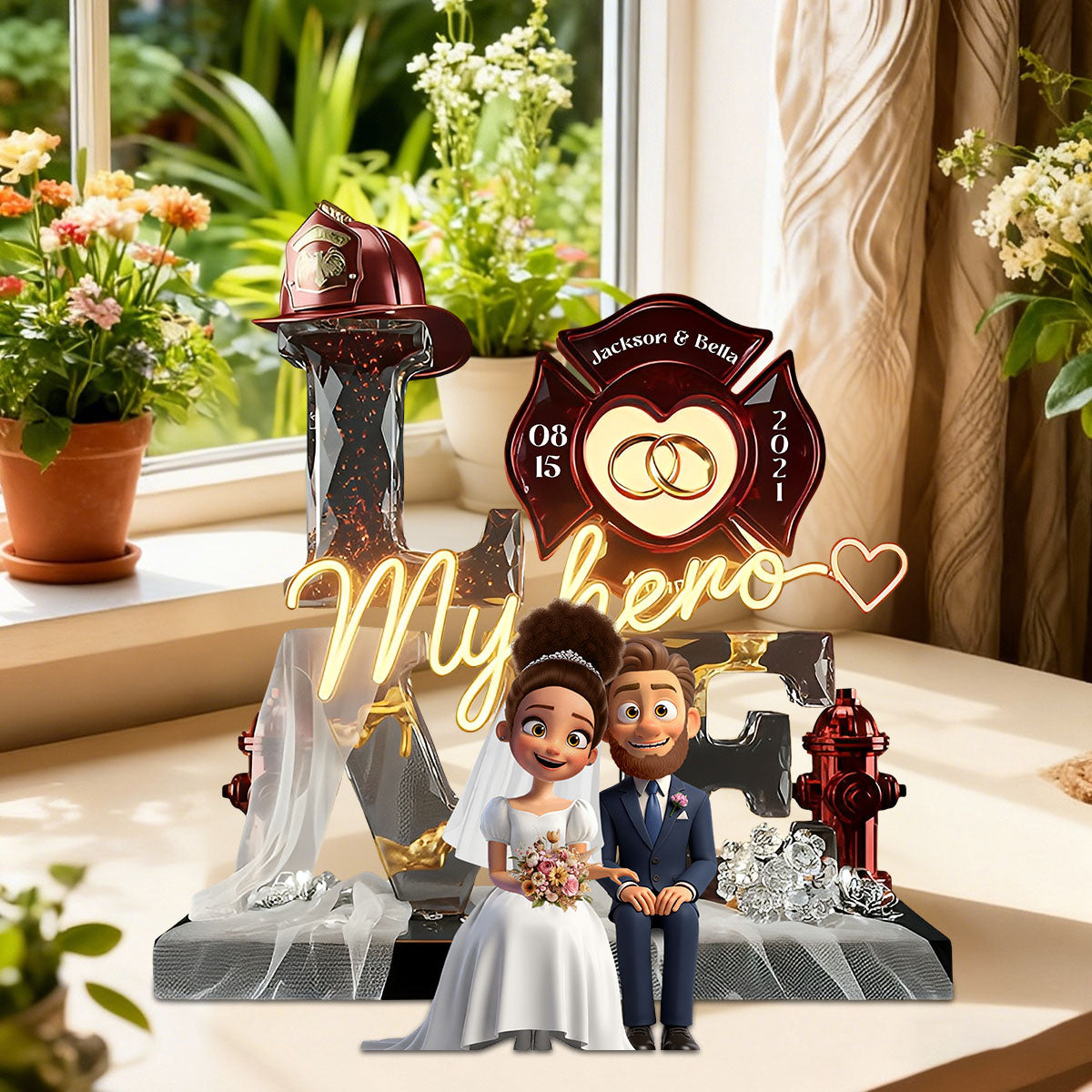 Firefighter Wedding Couple - Personalized Acrylic Plaque Gifts For Husband, Wife