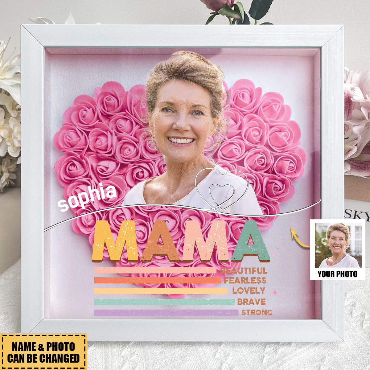 Personalized Flower Shadow Box For Mother, Grandma
