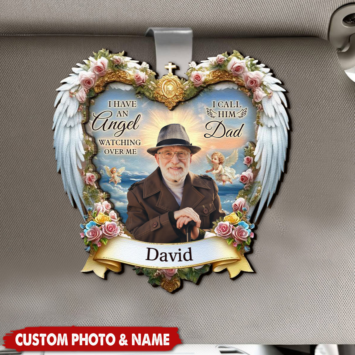 I Have An Angel Looking At My Personalized Wooden Photo Car Visor Clips