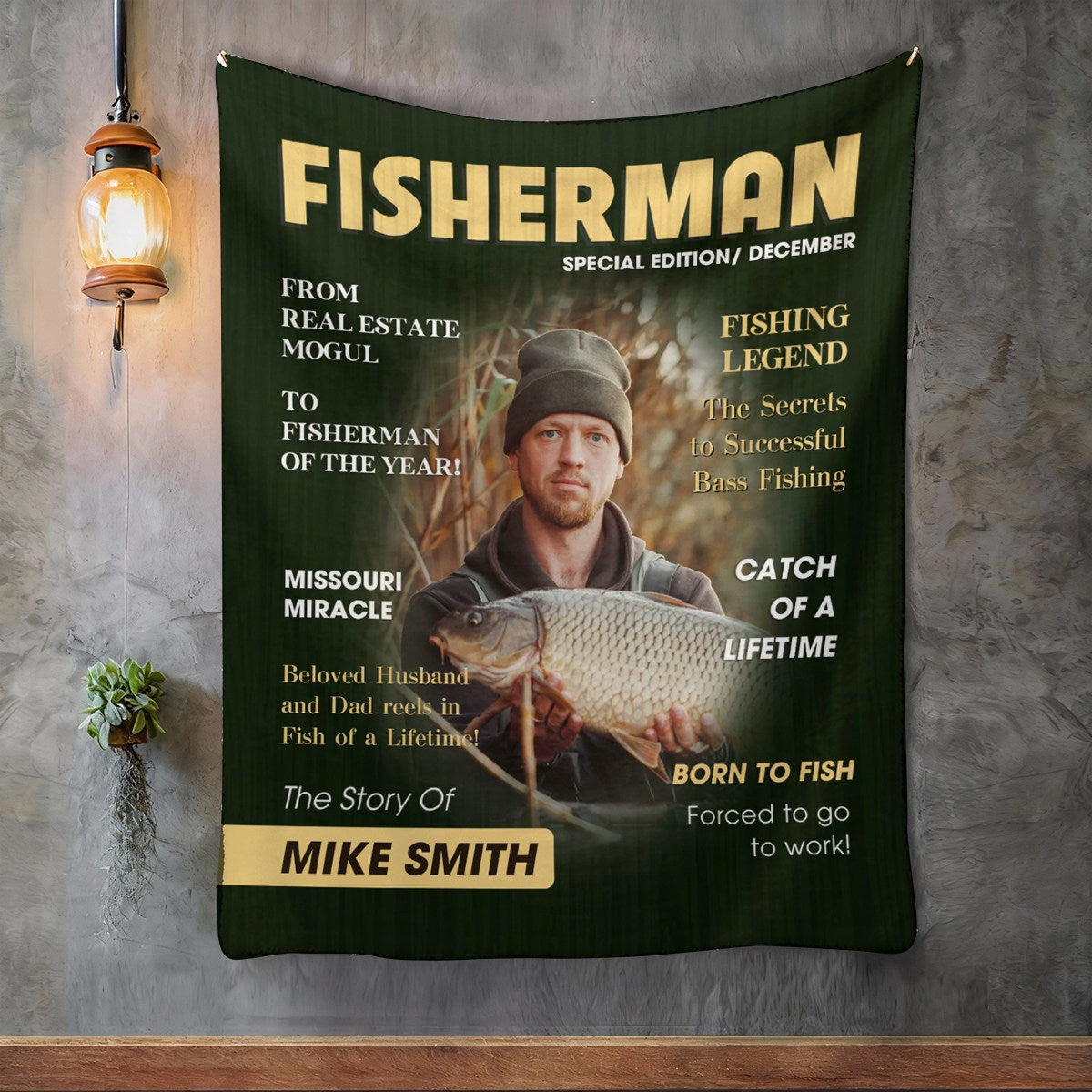 Custom Fishing Magazine Cover Blanket, Personalized Gift For Fishermen,Fishing Dad Gift, Angler Funny Fisherman Gift