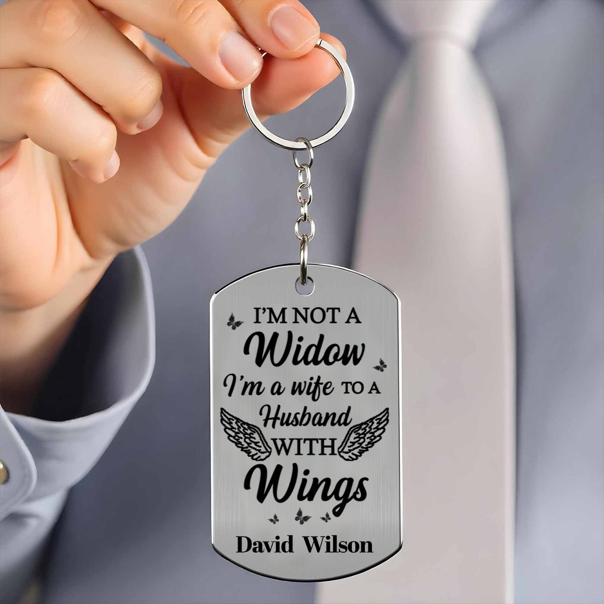 I'm Not A Widow, I'm A Wife To A Husband With Wings - Personalized Stainless Steel Keychain, Photo Gift For Widows