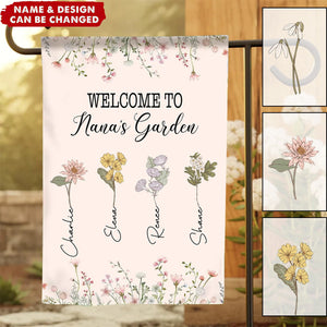 Personalized Welcome To Nana's Garden Birth Month Flowers Garden Flag