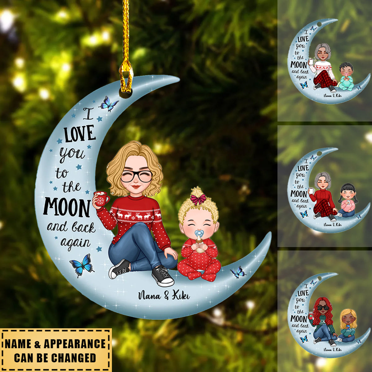 Cute Grandma & Grandkid On Moon Christmas Gift Personalized Acrylic Ornament