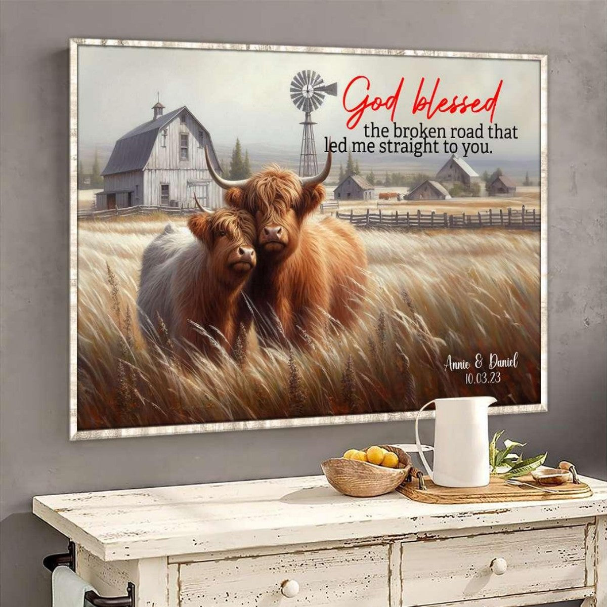 Personalized Highland Cow Couple Canvas/Poster