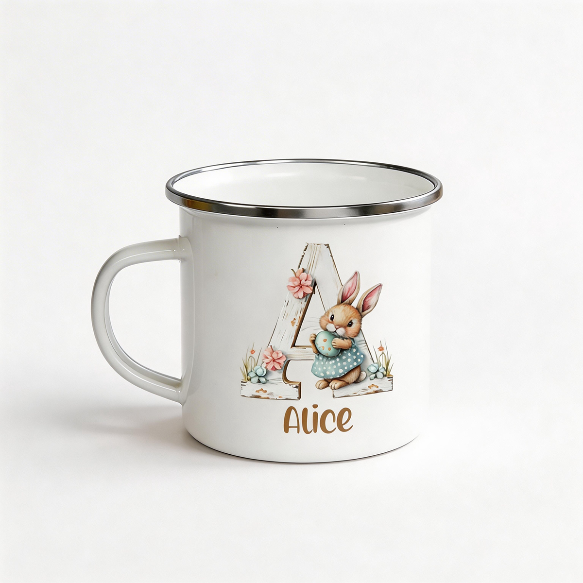 Personalized Name Bunny & Floral Alphabet Easter Mug