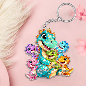 Dinosaur Grandma Grandkids - Personalized Acrylic Keychain Gift for Grandma, Mom