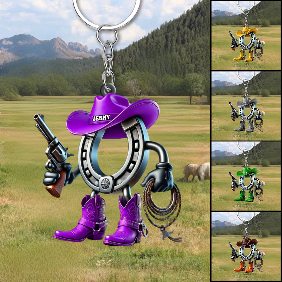 Personalized Custom Name Cowboy Cowgirl Keychain