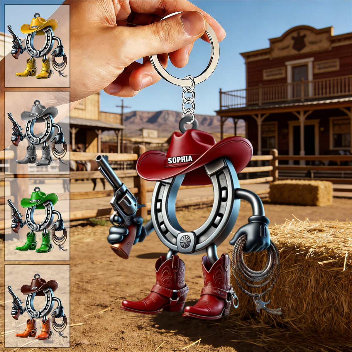 Personalized Custom Name Cowboy Cowgirl Keychain