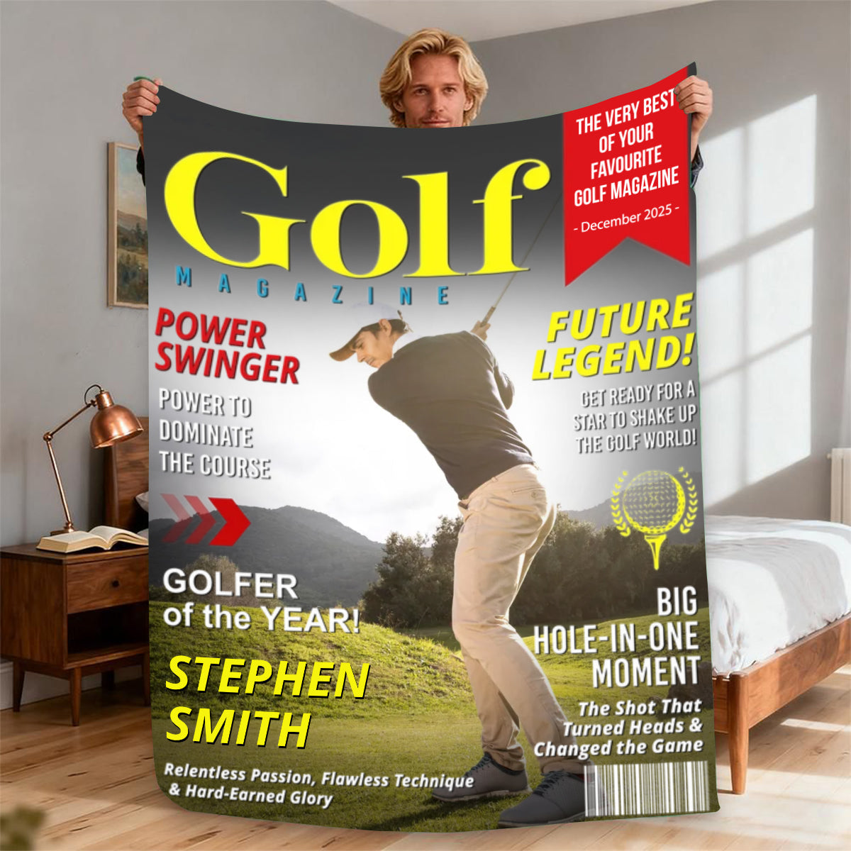 Personalized Custom Golf Magazine Cover Blanket, Golf Gift, Unique Gift for Golf Lovers, Gifts for Golf Coach