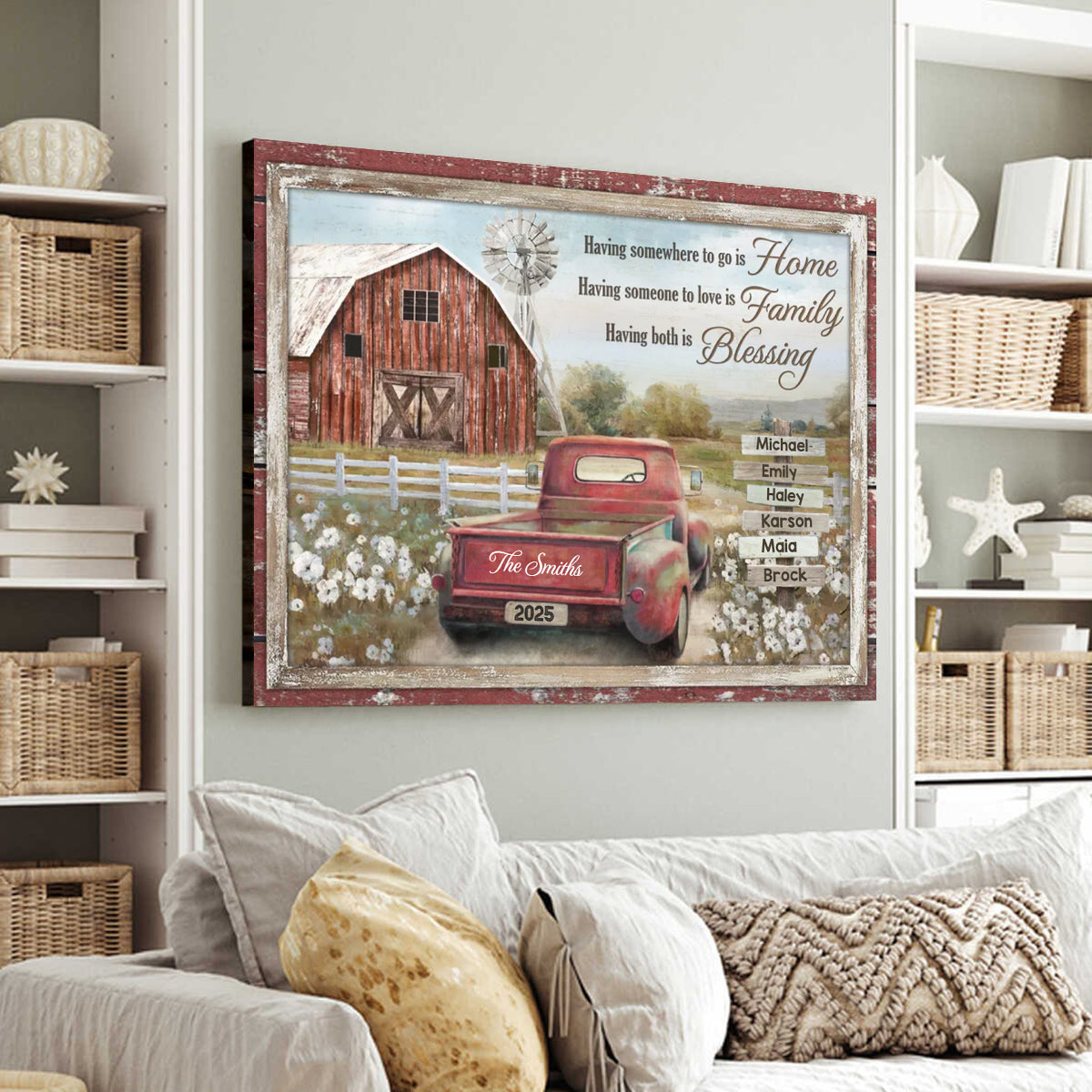 Personalized Family Names Sign Farm Wall Art Beautiful Family Gift Canvas Poster