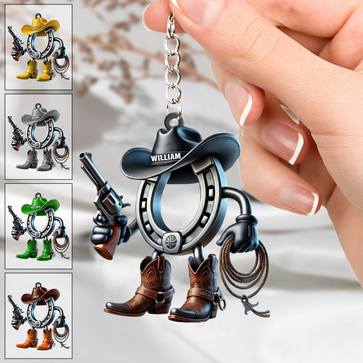 Personalized Custom Name Cowboy Cowgirl Keychain