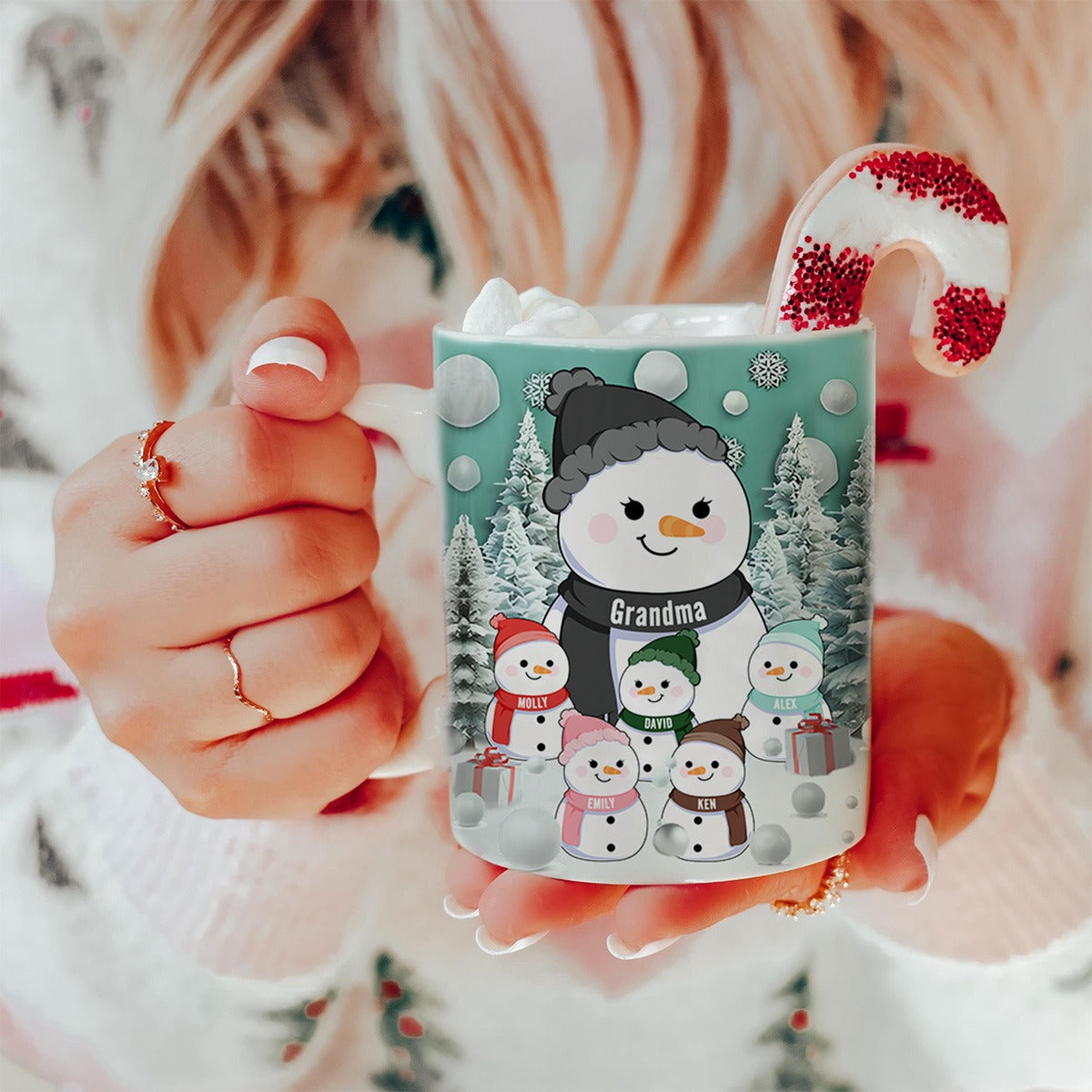 Christmas Snowman Grandma Grandpa Grandkids - Personalized Mug Xmas Gift
