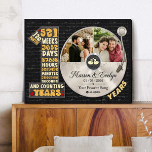 Personalized Record Photo Canvas Poster, Wedding Anniversary Keepsake Gift For Wift, Husband