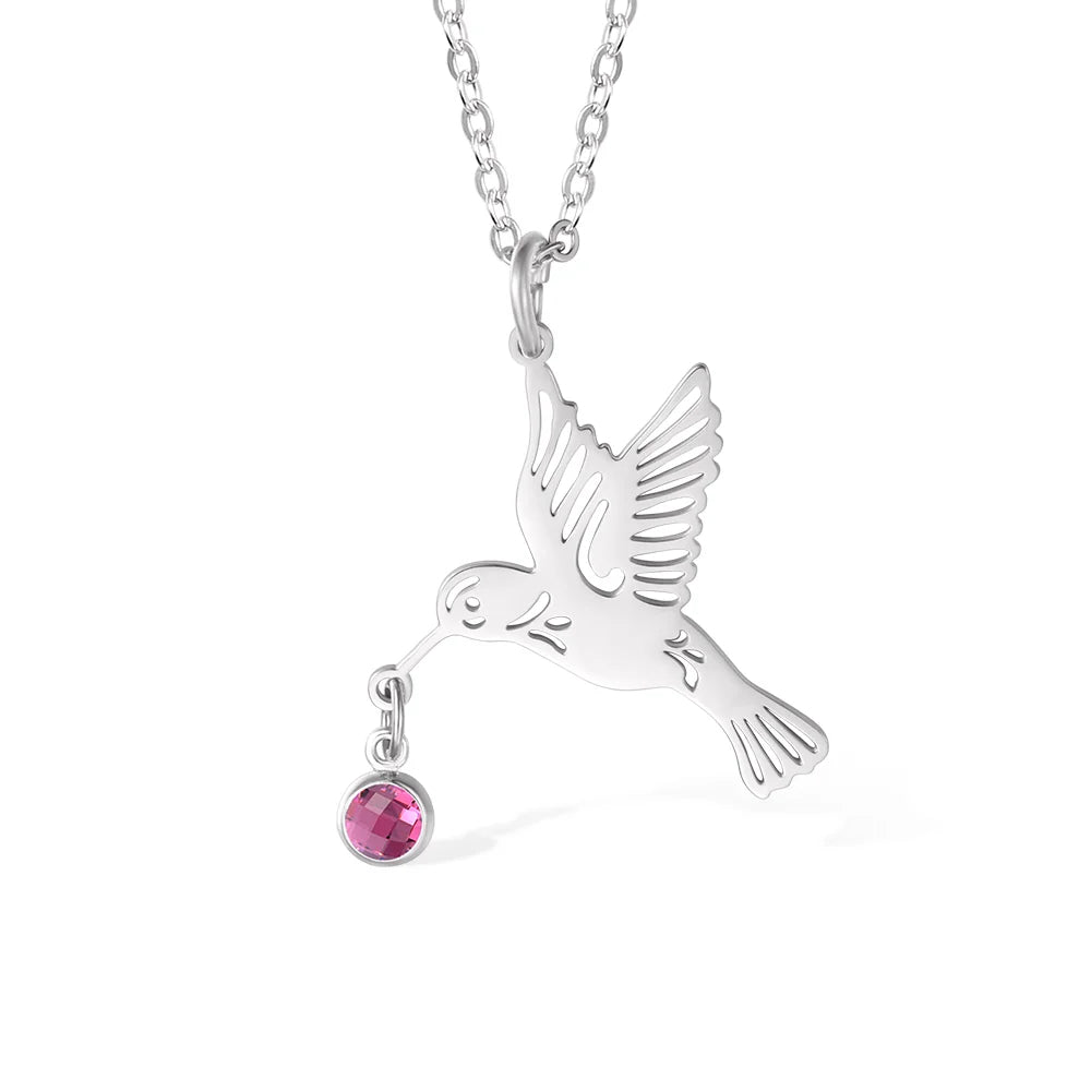 Personalized Dainty Hummingbird Necklace with Birthstone Bird Jewelry Mother's Day Gift for Women