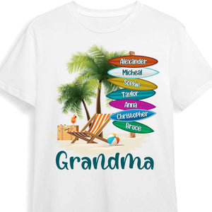 Personalized Gift For Grandma Surfboard Summer Beach T-Shirt