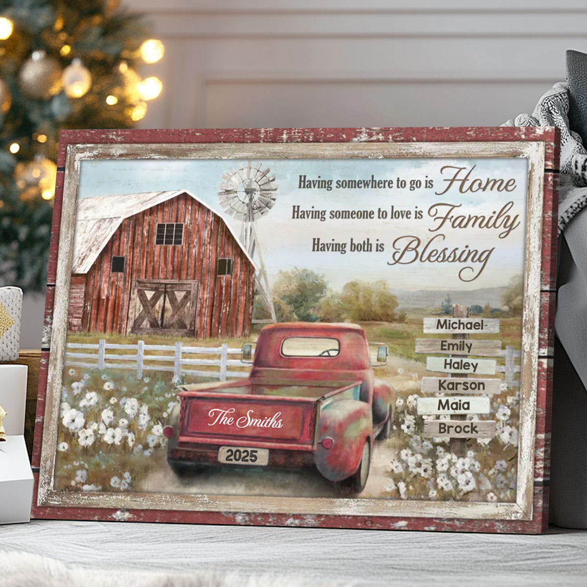 Personalized Family Names Sign Farm Wall Art Beautiful Family Gift Canvas Poster