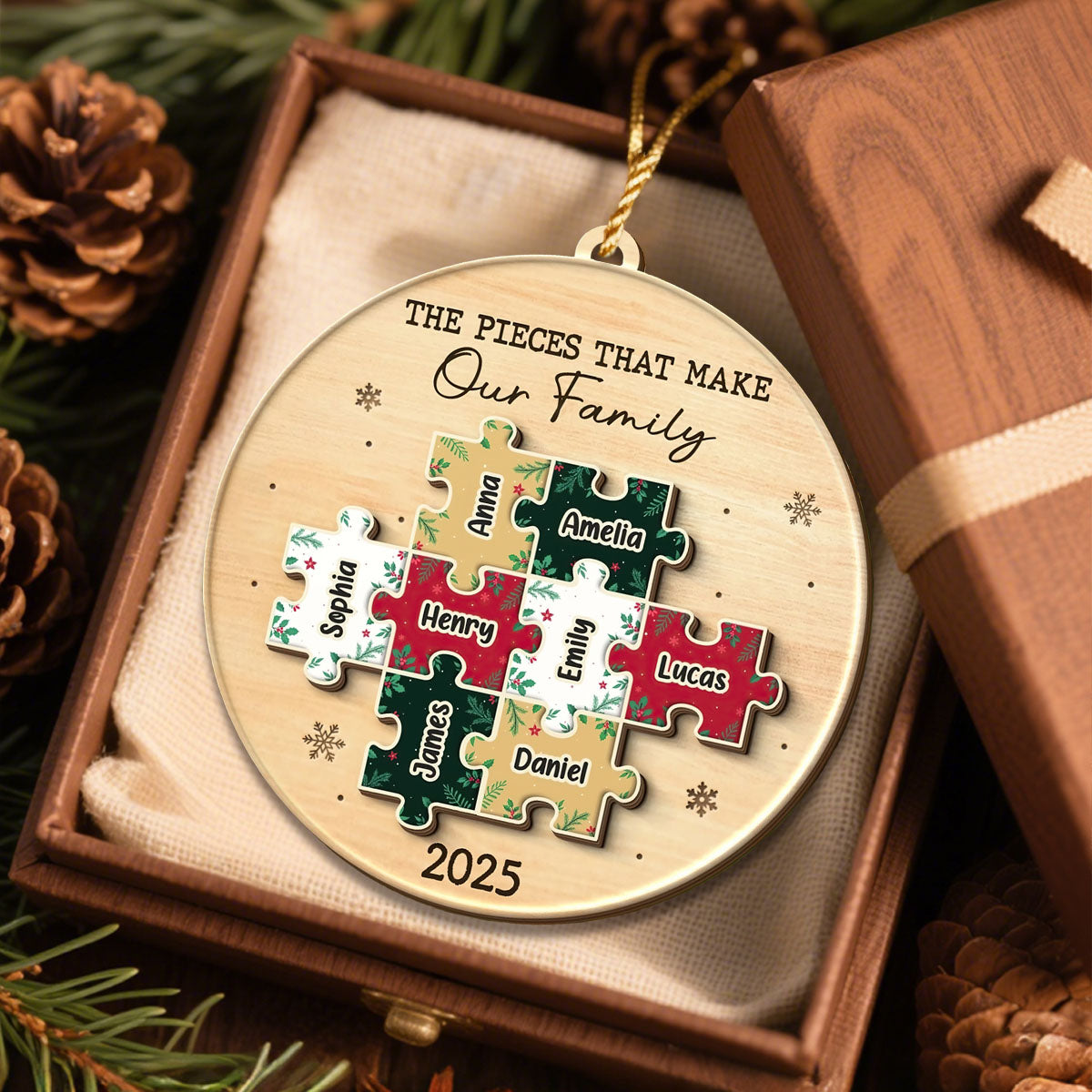 Custom Double Layer Wooden Ornament - Personalized Christmas Birthday Gifts For Mom, Dad, Brother, Sister, Kids - All The Pieces Of Us