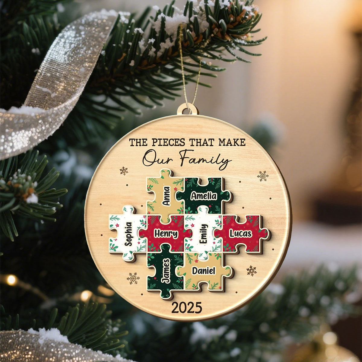 Custom Double Layer Wooden Ornament - Personalized Christmas Birthday Gifts For Mom, Dad, Brother, Sister, Kids - All The Pieces Of Us