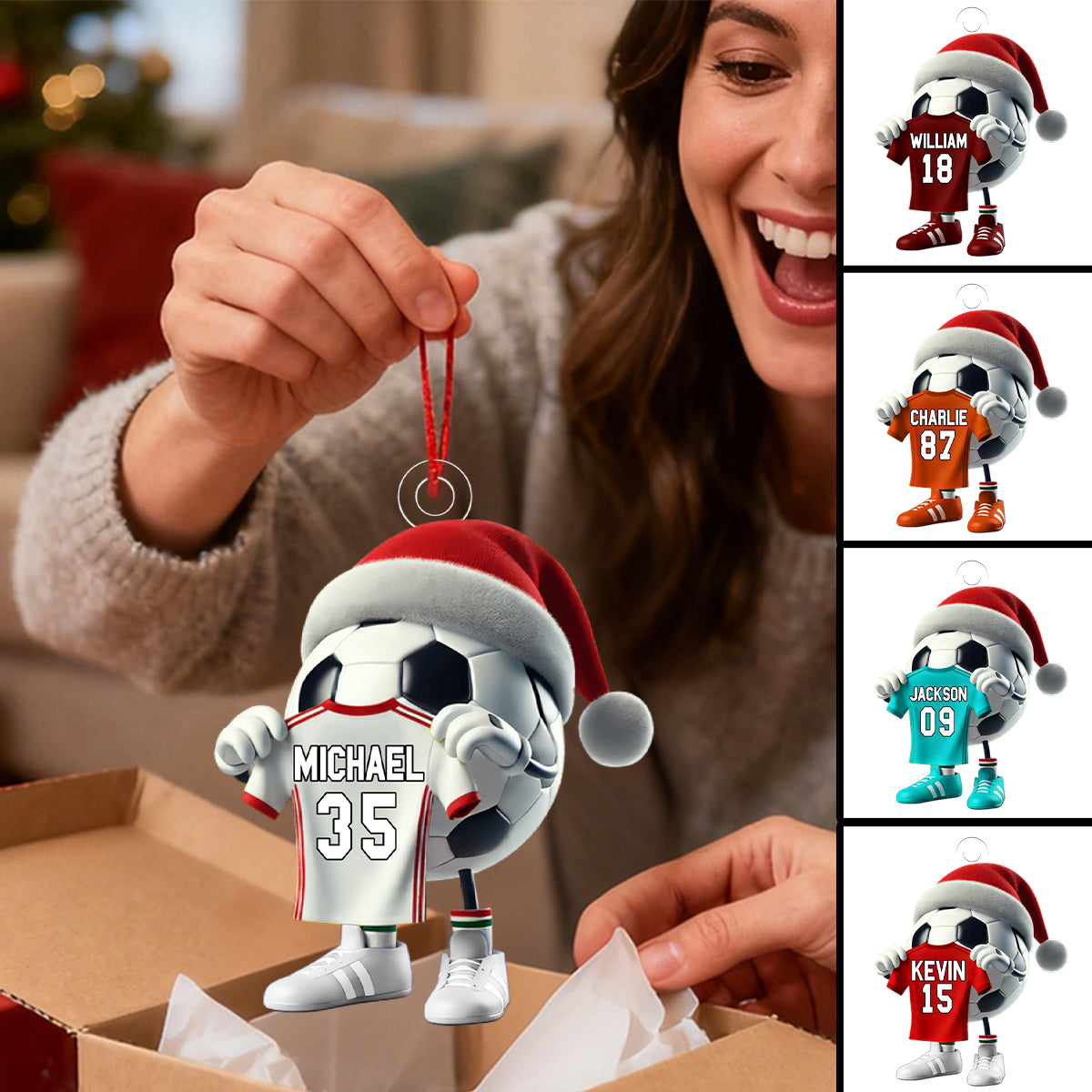 Custom Name Soccer Ornament, Soccer Lover Personalized Christmas Gift