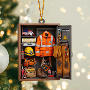 Customize This Unique Lineman Tribute Featuring Jacket And Tools, Personalized Custom Wood Ornament, Gift For Linemen And Utility Workers