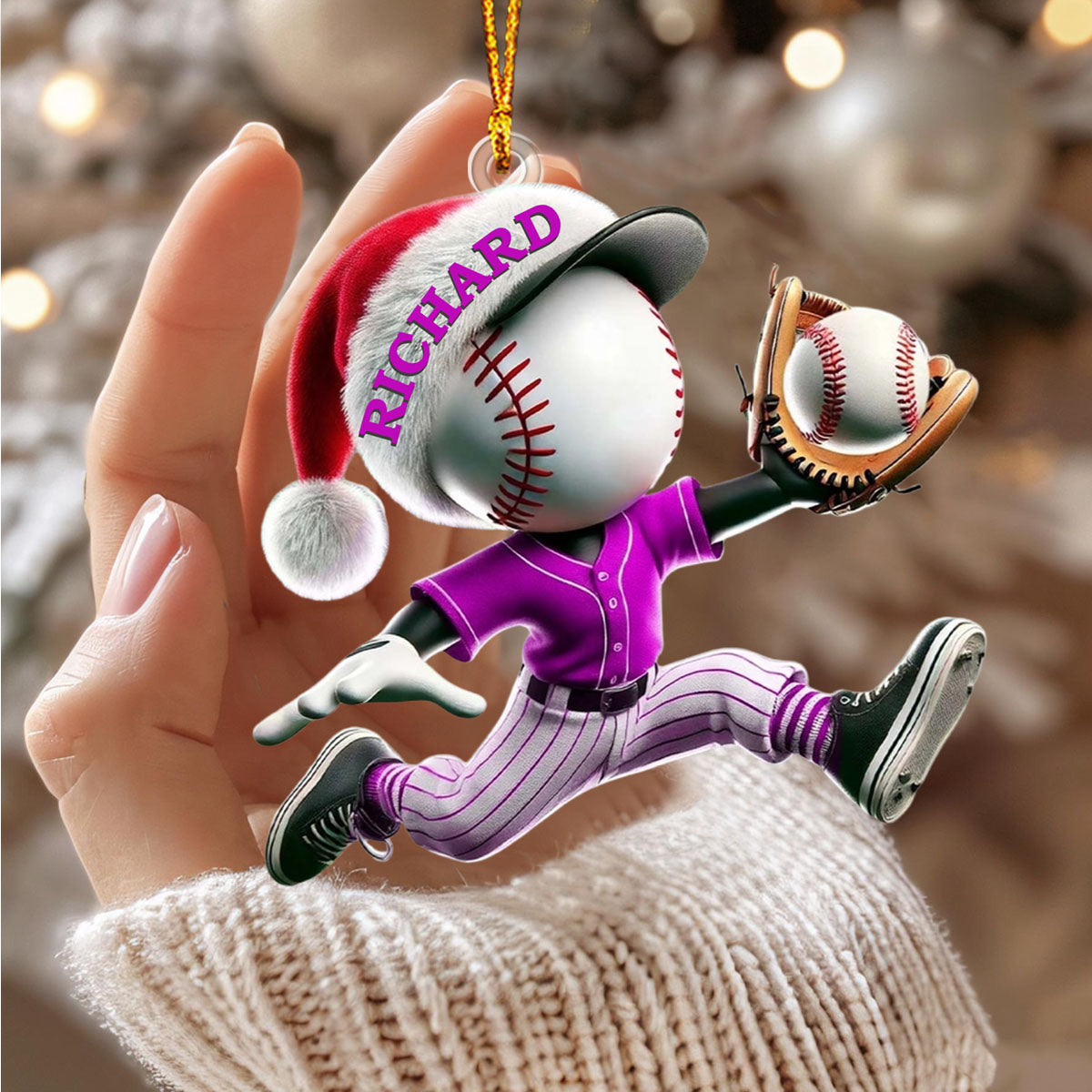 Baseball Catcher Christmas Ornament, Personalized Acrylic Ornament for Baseball Lover