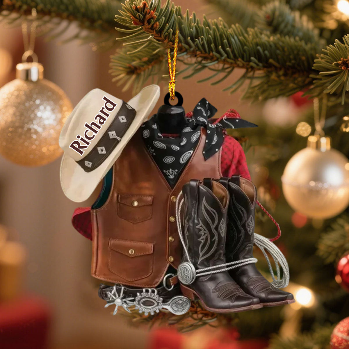 Cowboy Boots and Hat - Personalized Custom Name Ornament, Christmas Gift For Horse lover