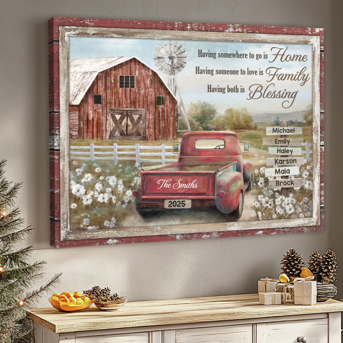 Personalized Family Names Sign Farm Wall Art Beautiful Family Gift Canvas Poster