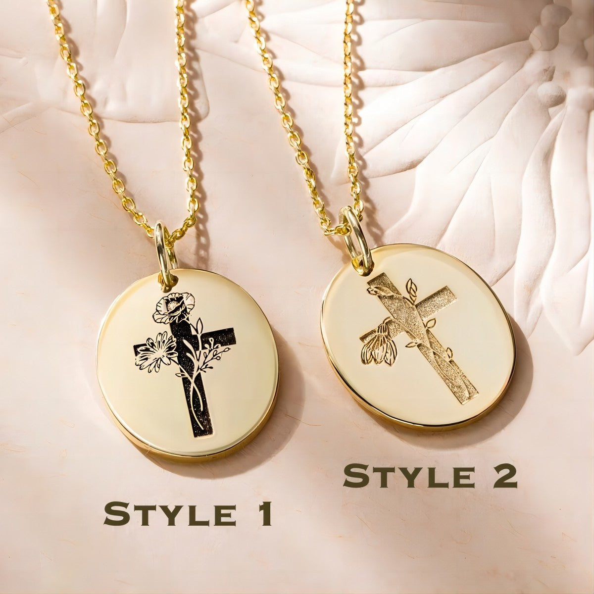 Personalized Engraved Cross Name Necklace with Birth Flower