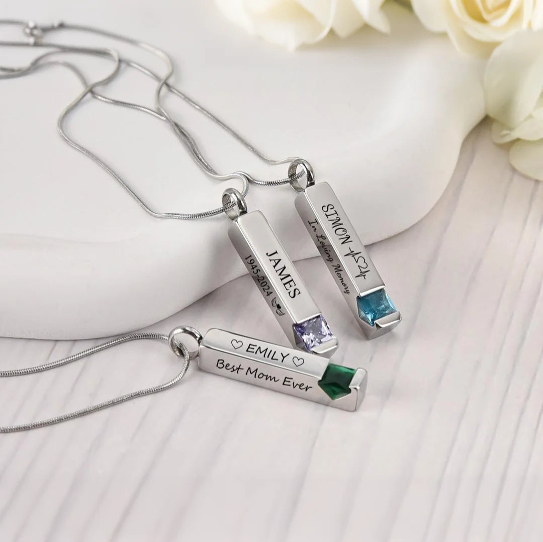 Engraved Name & Date Personalized Birthstone Urn Necklace