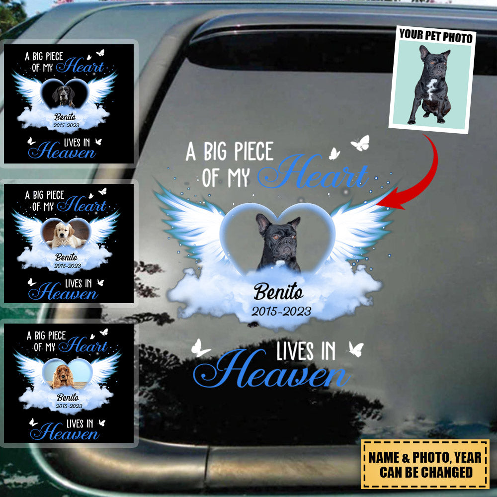 Memorial Upload Photo Heart Wings, A Bug Piece Of My Heart Lives In Heaven Personalized Decal/Sticker