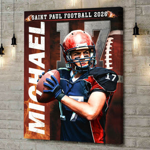 Personalized Football Senior Night Canvas – Custom Player Portrait with Name & Number, Senior Football Player Gifts, Football Wall Art