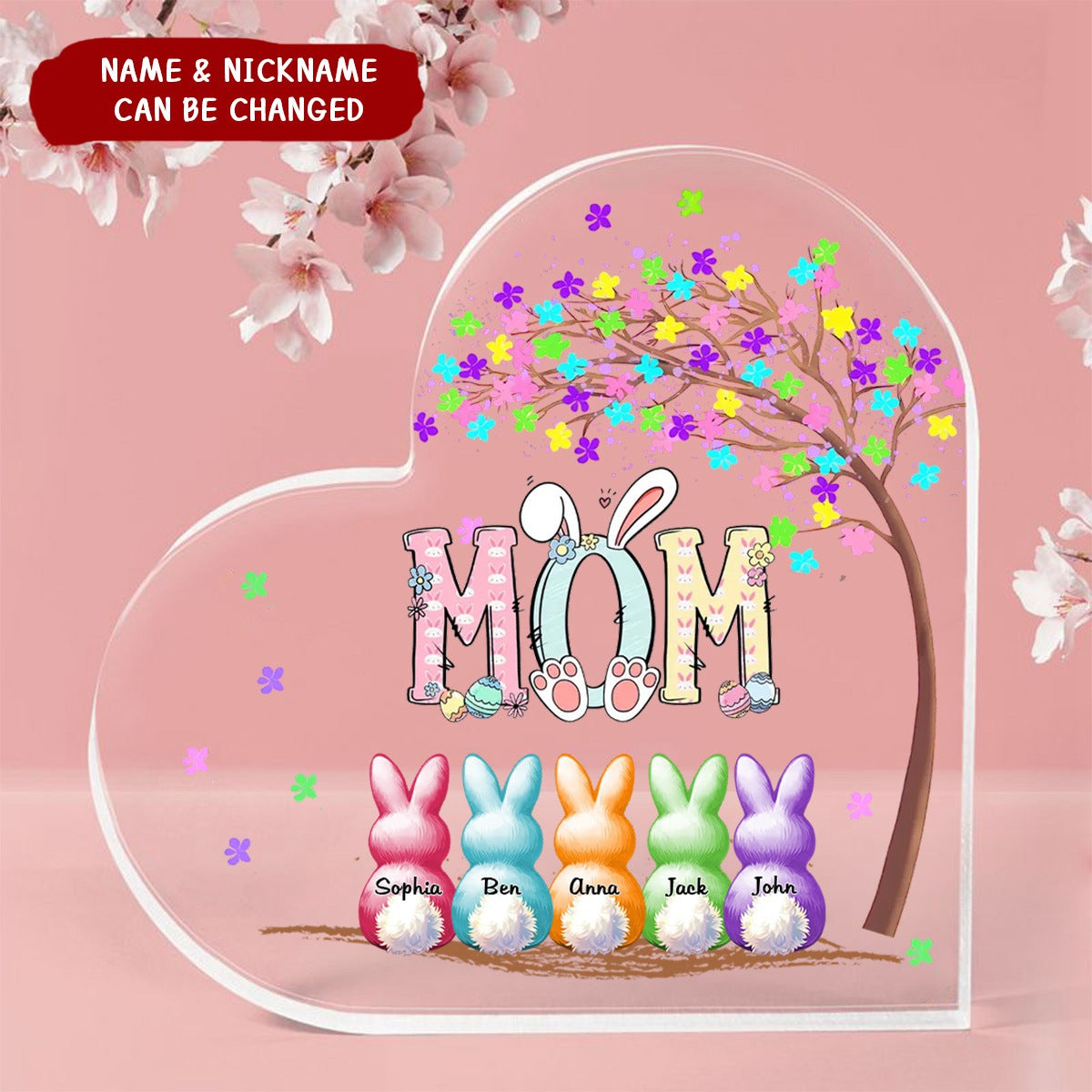Personalized Easter Grandma's Colorful Tree Heart-Shaped Acrylic Plaque