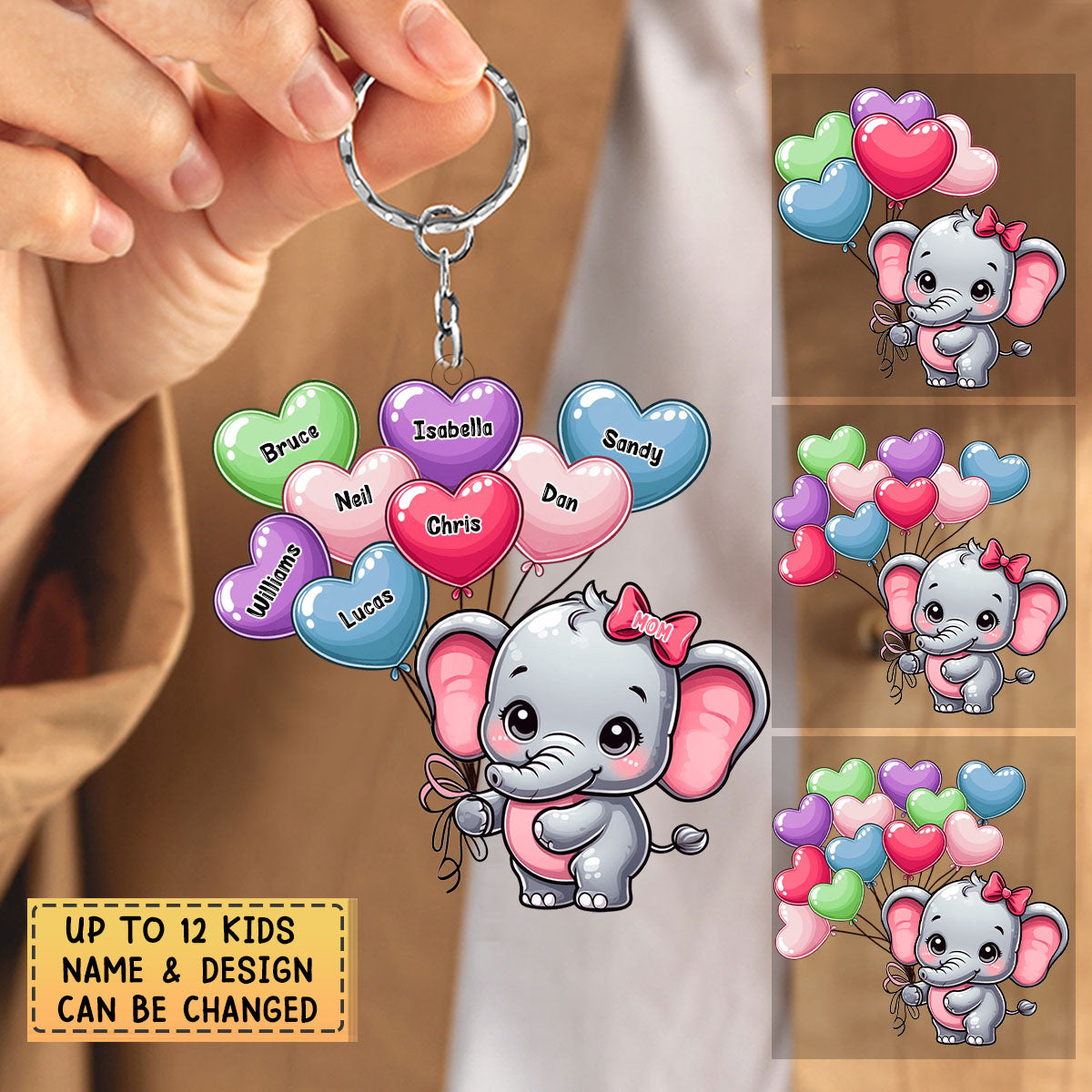 Personalized Cute Elephant Mom/Grandma Acrylic Keychain