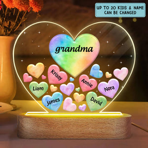 Personalized Grandma Mom Hearts In Heart Acrylic Heart LED Night Light