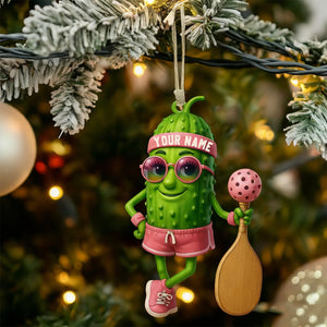 Personalized Sporty Cucumber Pickleball Christmas Acrylic Ornament