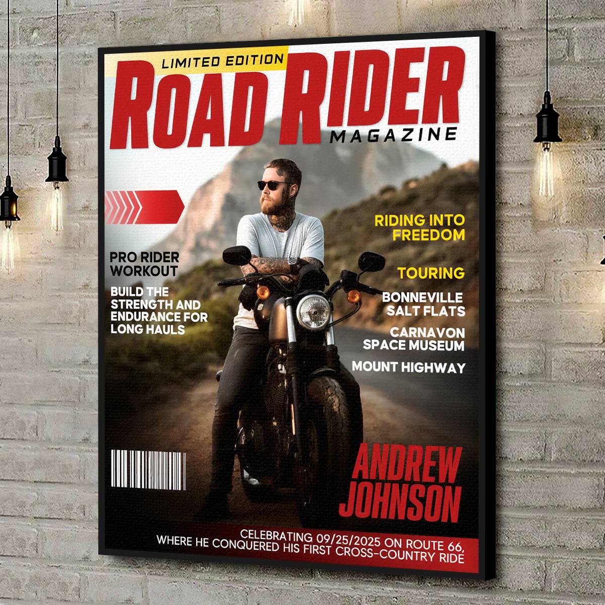 Personalized Road Rider Magazine Cover, Motorcycle Magazine Canvas, Motorcyclist Photo Canvas, Gift For Rider