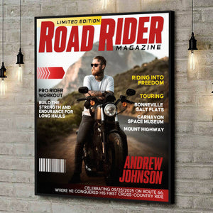 Personalized Road Rider Magazine Cover, Motorcycle Magazine Canvas, Motorcyclist Photo Canvas, Gift For Rider
