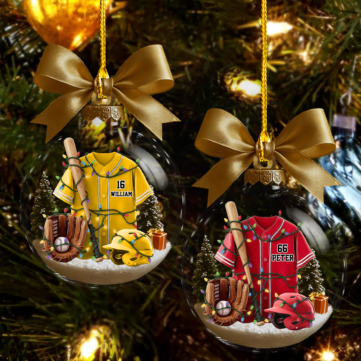 Baseball Life - Personalized Baseball Plain Shirt with Helmet & Gloves Christmas Ornament