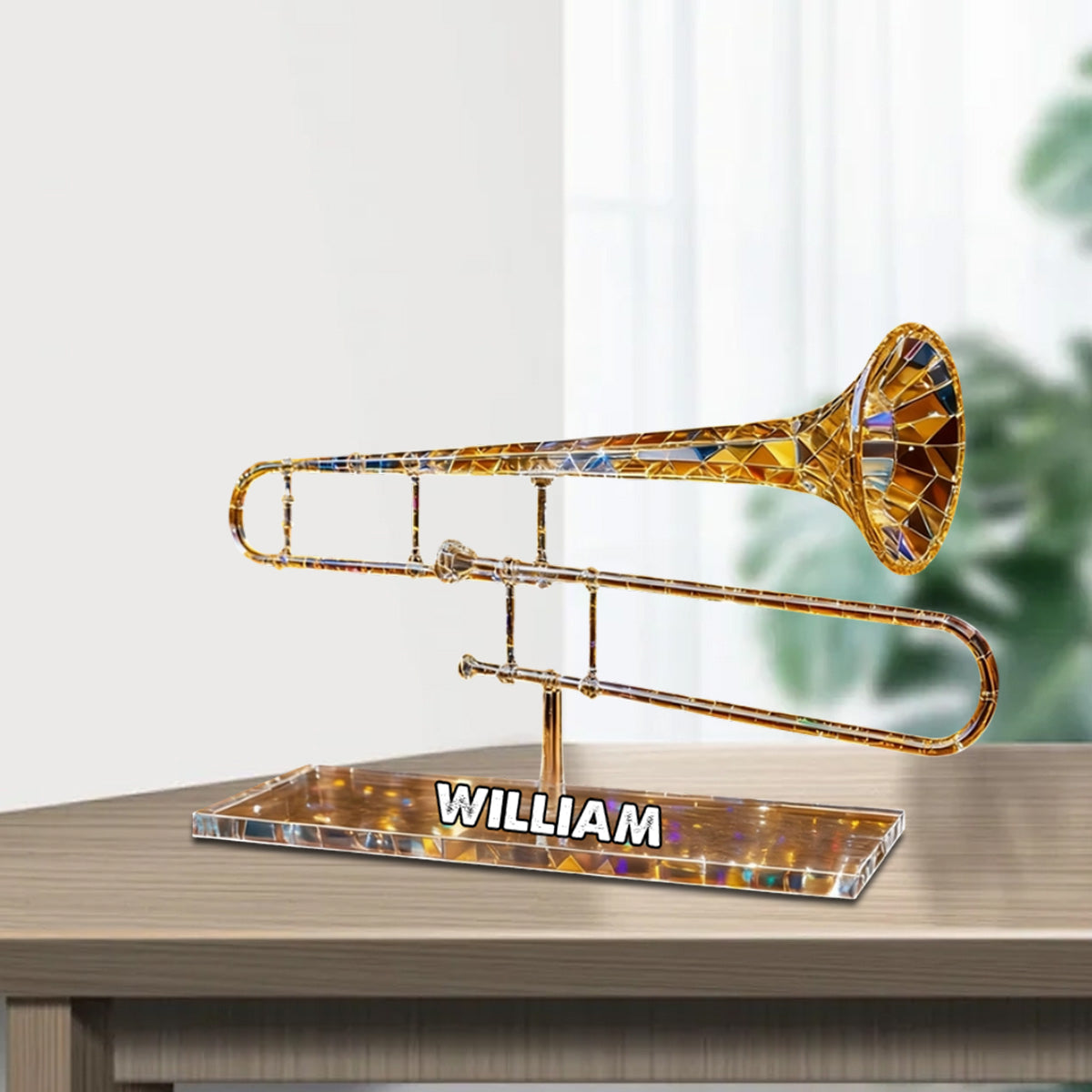 Trombone Custom Name Stained Glass Effect Acrylic Plaque, Music Plaque, Musician Gift