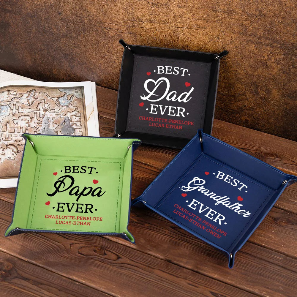 Personalized Best Dad Ever Leather Catchall Snap Tray Gift For Father Grandpa
