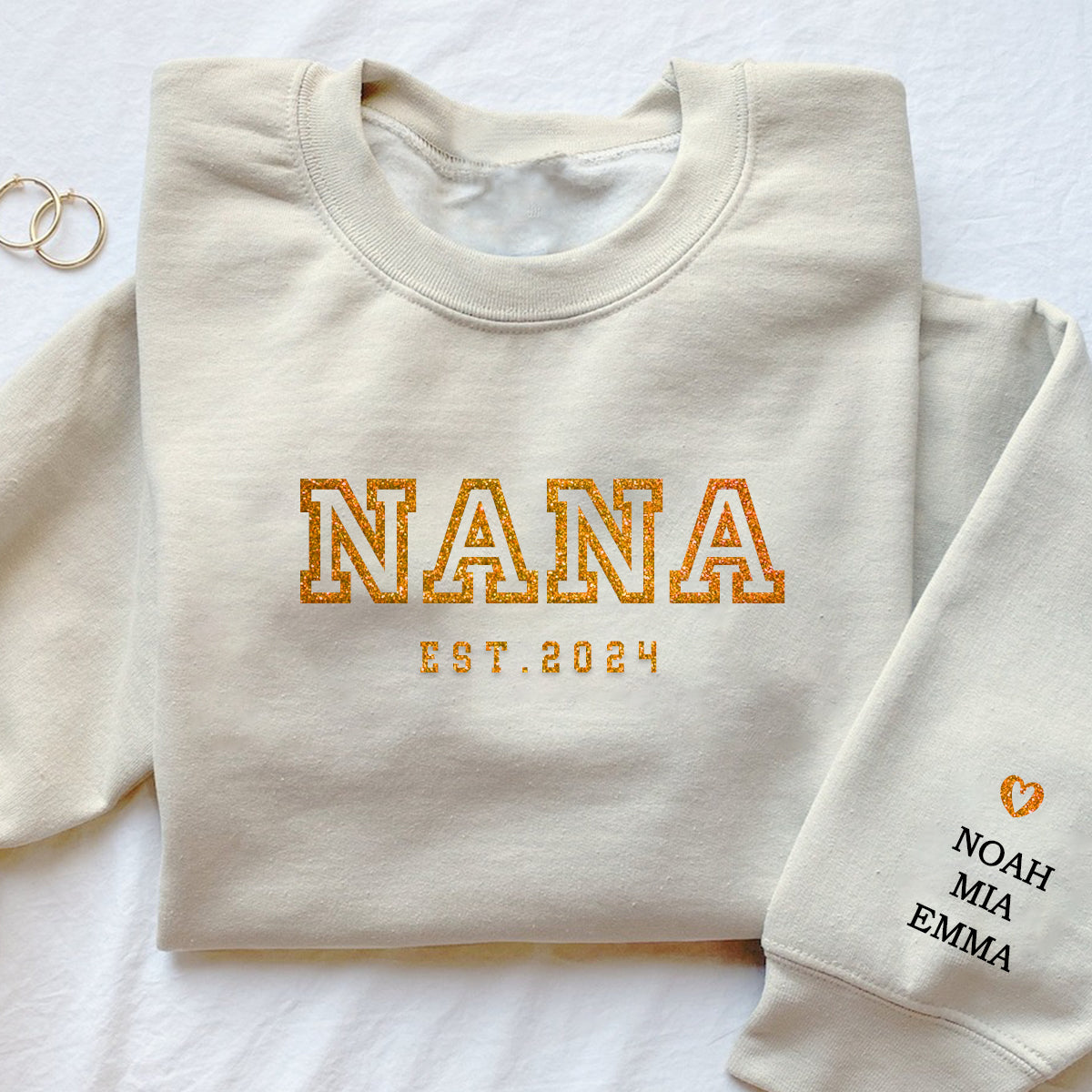 Personalized Mama Grandma and Kids Glitter Heart Sweatshirt