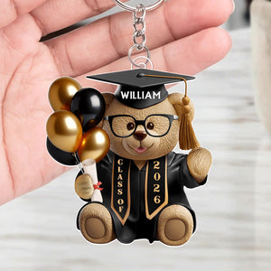 Cute Graduation Bear - Personalized Acrylic Keychain