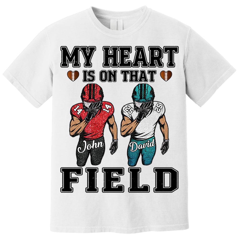My Heart Is On That Field Personalized Pure cotton T-Shirt Gift For Family Member  Football Game Days Shirt