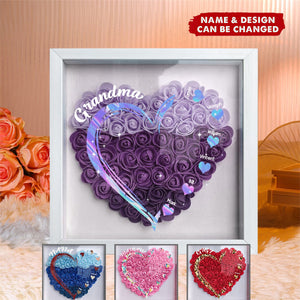 Personalized Grandma and Grandkids Heart Flower Shadow Box