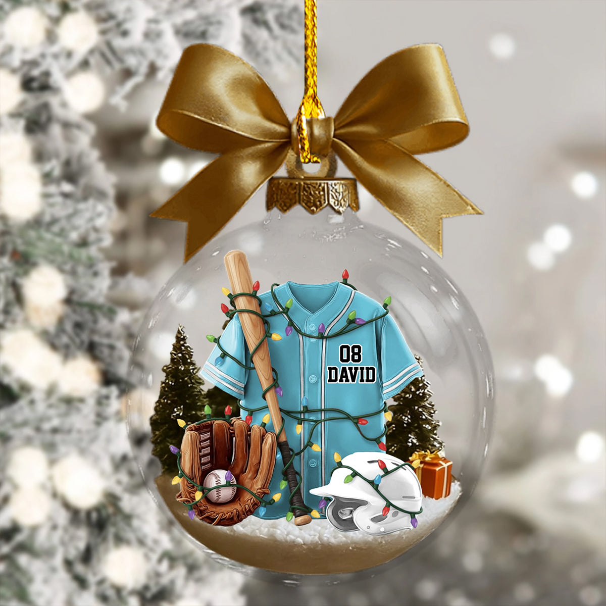 Baseball Life - Personalized Baseball Plain Shirt with Helmet & Gloves Christmas Ornament