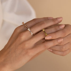 Personalized Dog Bone Charm Ring Pet Name Memorial Ring with Dainty Gemstone