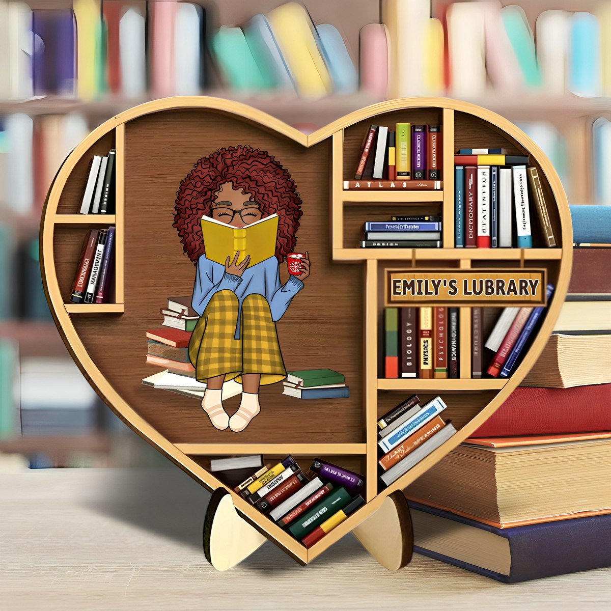 Gift Idea for Reading Book Lover/ Bookself - Personalized 2-Layered Wooden Plaque With Stand